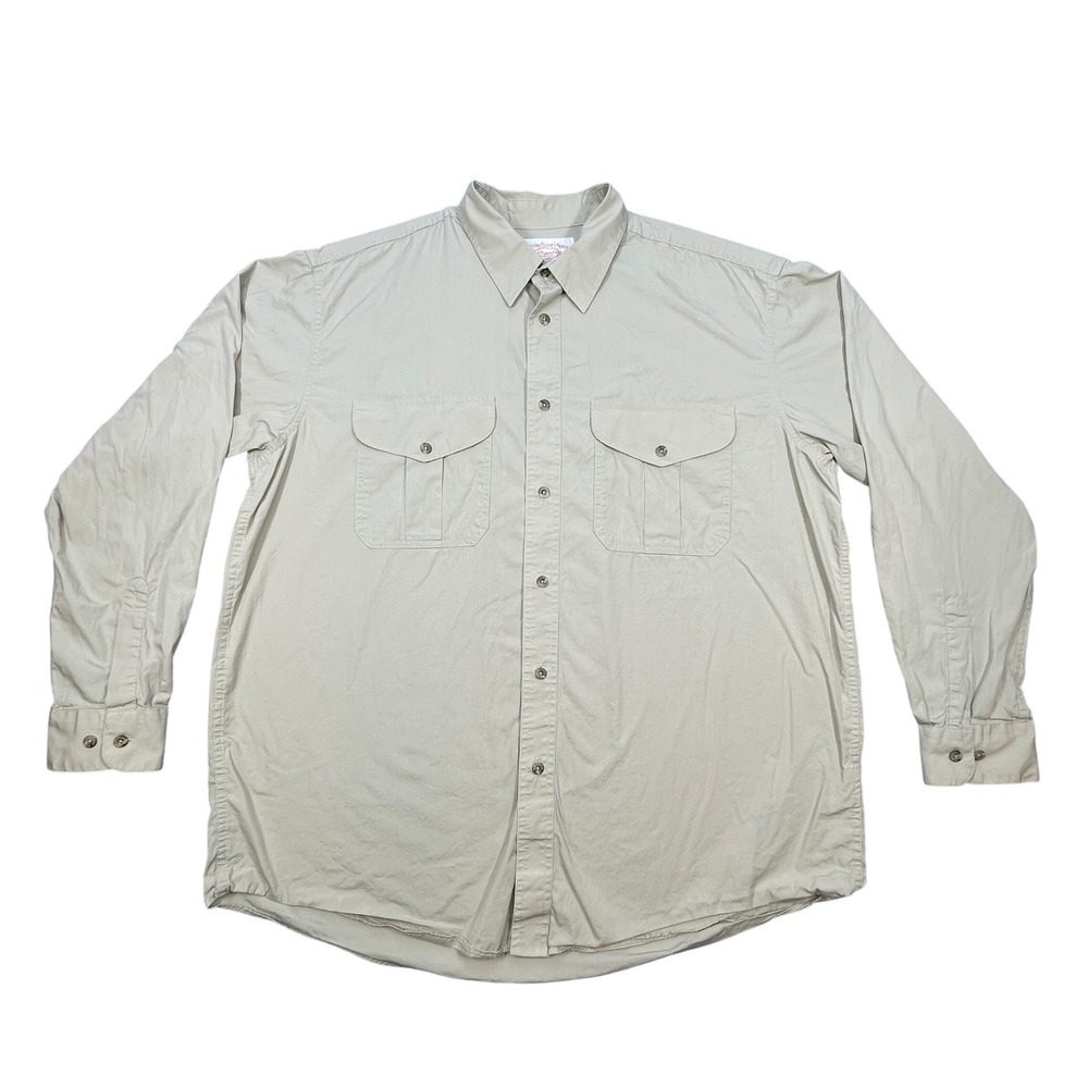 Filson Tan Button Down Field Shirt Pleated Pockets Cotton Mens XL 12014 TD